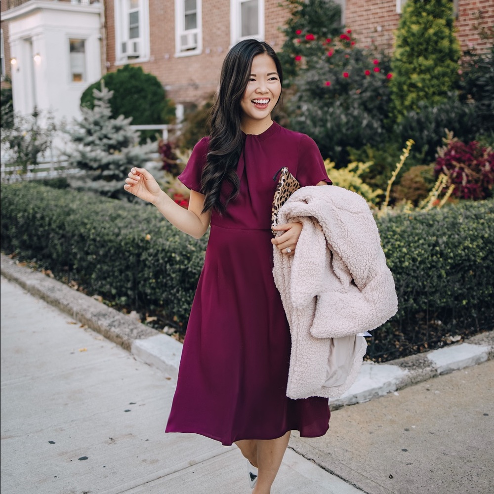 Burgundy/dark purple short sleeve midi dress